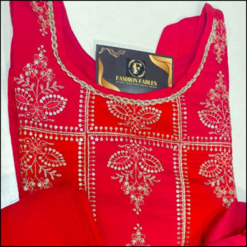 Red Straight Pant Set, Modal Silk Fabric