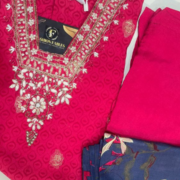 Pink Modal Silk  A - Line Contrast Dupatta Suit