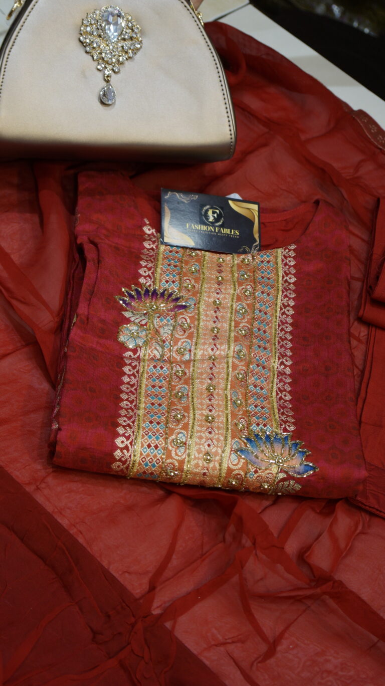 Red Silk Banarasi Weaving Suit Set
