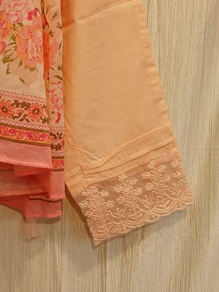 Peach color: A Line Cotton Suit - V Neck Floral Print - Image 3