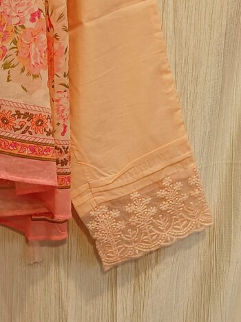 Peach color: A Line Cotton Suit - V Neck Floral Print - Image 3