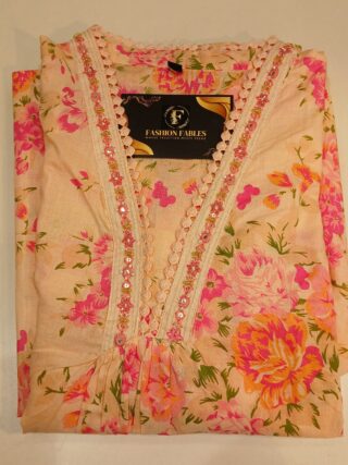 Peach color: A Line Cotton Suit - V Neck Floral Print - Image 5