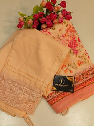 Peach color: A Line Cotton Suit - V Neck Floral Print - Image 6