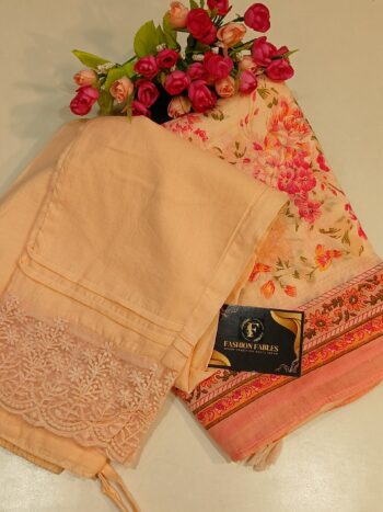 Peach color: A Line Cotton Suit - V Neck Floral Print - Image 6