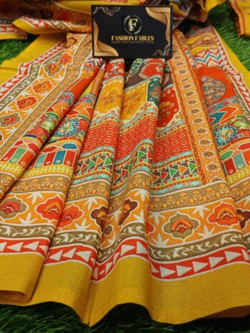 Mustard Yellow Sabhya Sachi Printed Pants Set - Image 3