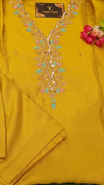 Lemon Yellow A- Line Silk Cotton Suit