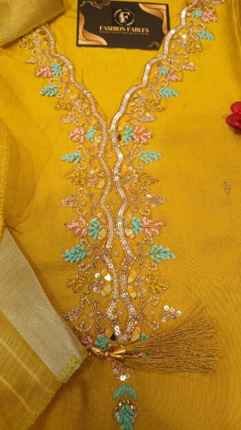 Lemon Yellow A- Line Silk Cotton Suit - Image 2
