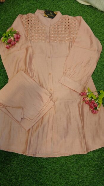 Silk Cotton Fabric Detailing on Yok - Pink Color