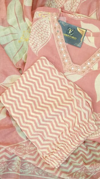 Light Pink Cotton Pants Set - Daily Wear - Image 3