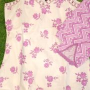 Straps Pattern Cotton Pants Set - White Purple Combination