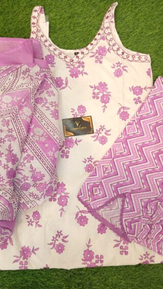 Straps Pattern Cotton Pants Set - White Purple Combination - Image 4