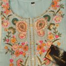 Light Blue Cotton Embroidered Pants Set