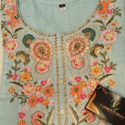Light Blue Cotton Embroidered Pants Set