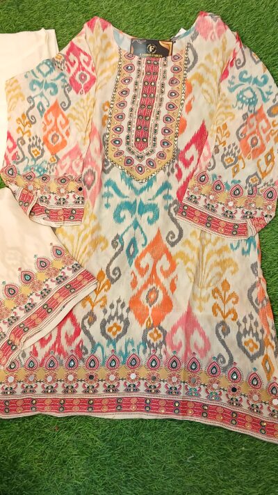 Italian Crepe Floral Co-ord Set – Offwhite