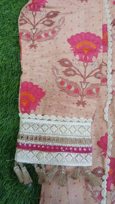Pure Maslin Co-ord Set + Khadi Botton| Peach Color - Image 2