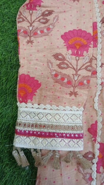 Pure Maslin Co-ord Set + Khadi Botton| Peach Color - Image 2