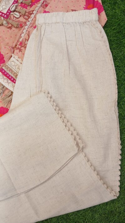 Pure Maslin Co-ord Set + Khadi Botton| Peach Color - Image 4