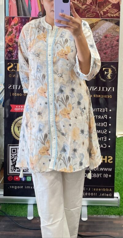 Linen Fabric Co-ord Set with Mirror Work