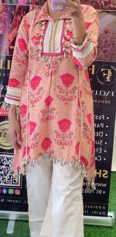 Pure Maslin Co-ord Set + Khadi Botton| Peach Color