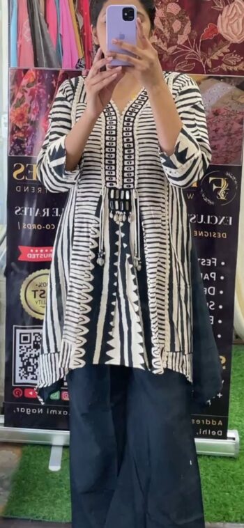 Pure Maslin Co-ord Sets with khadi Bottom : Black & Off White