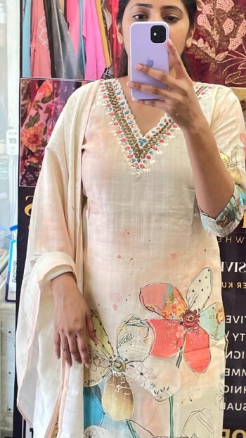 Silk Fabric Pants Set With Cotton Lining + Digital Print - Image 2