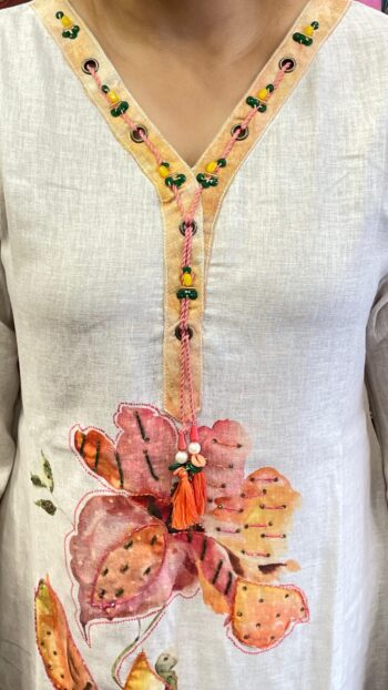 Cotton Co-ord Set With Moti Work - Image 3