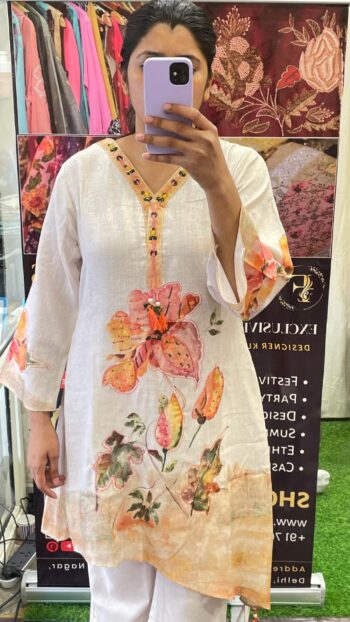 Cotton Co-ord Set With Moti Work