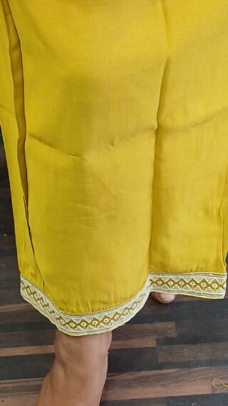 Silk Fabric Co-ord Set With Black Emboidery | Neon Color - Image 3