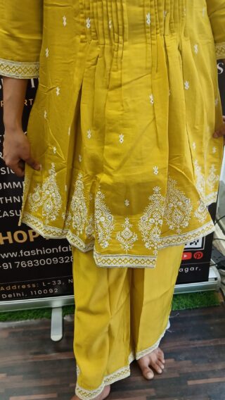 Silk Fabric Co-ord Set With Black Emboidery | Neon Color - Image 4