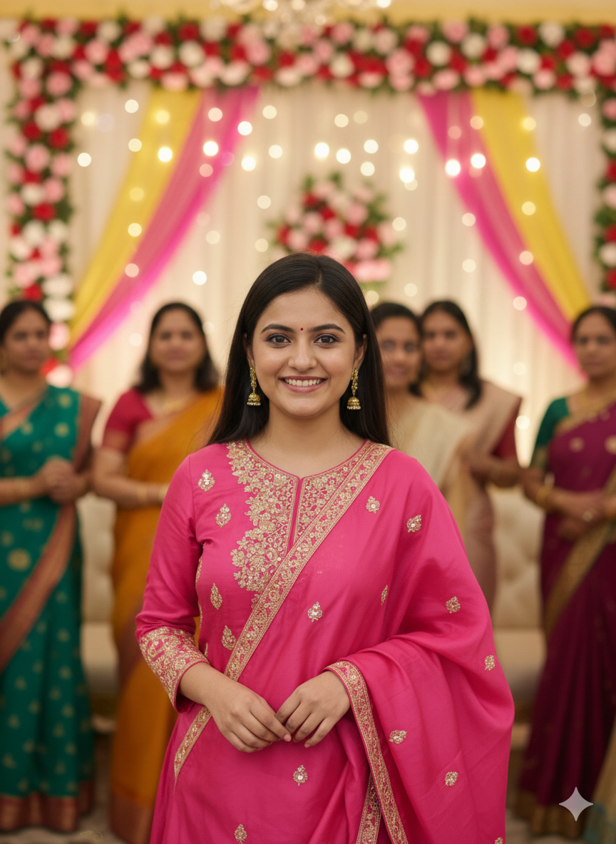 Embroidery & Real Mirror Work Silk Suit