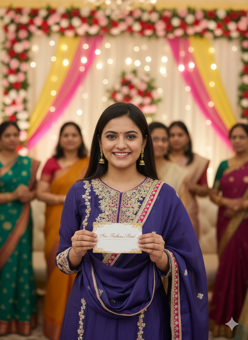 Embroidery & Real Mirror Work Silk Suit