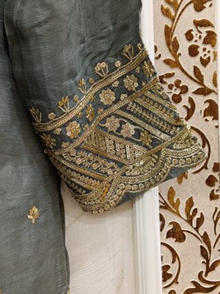 Elegant Pure Chinon Suit with Golden Thread Work - Image 7