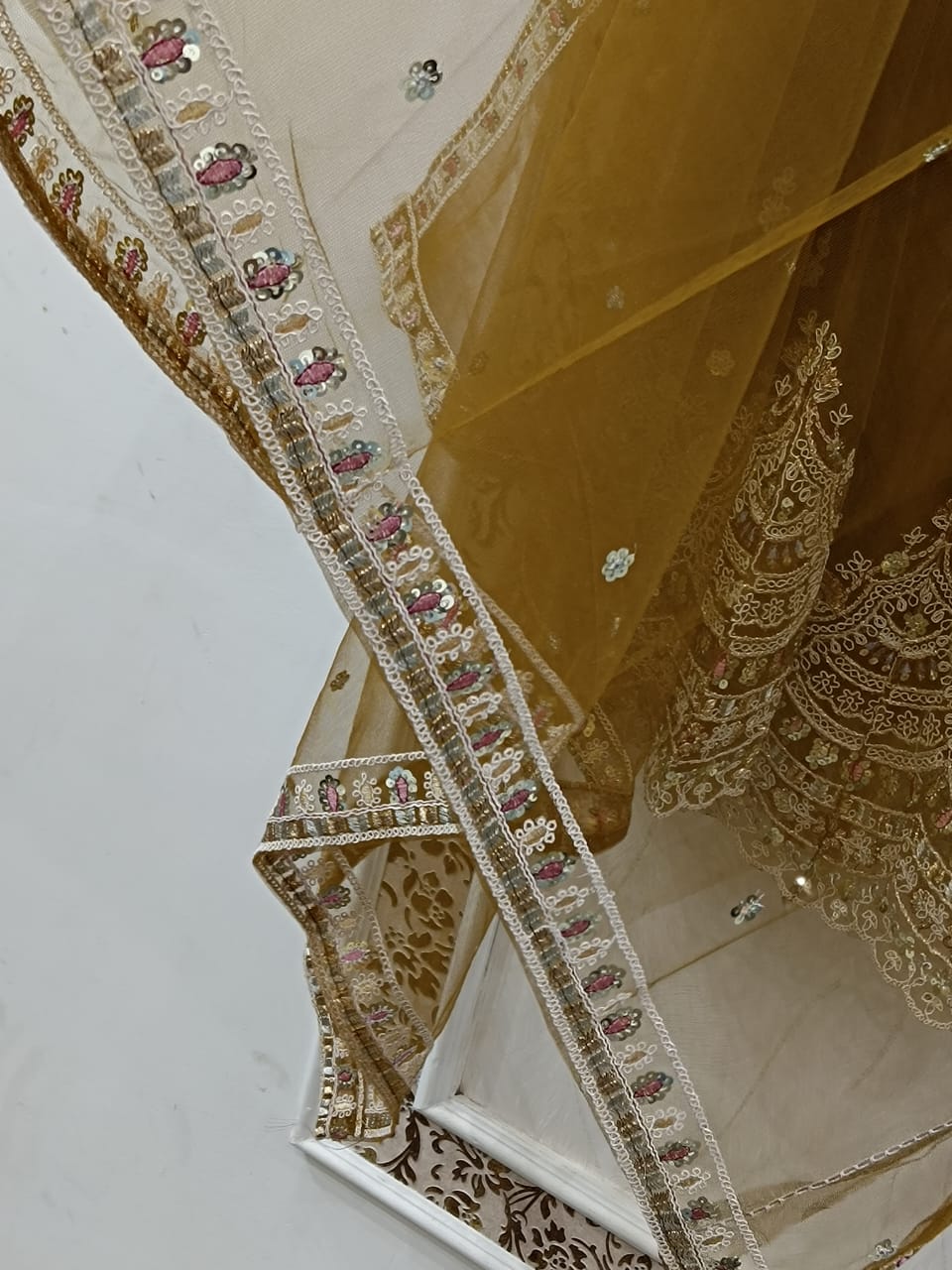 Net Fabric with Multicolor Embroidery - Image 3