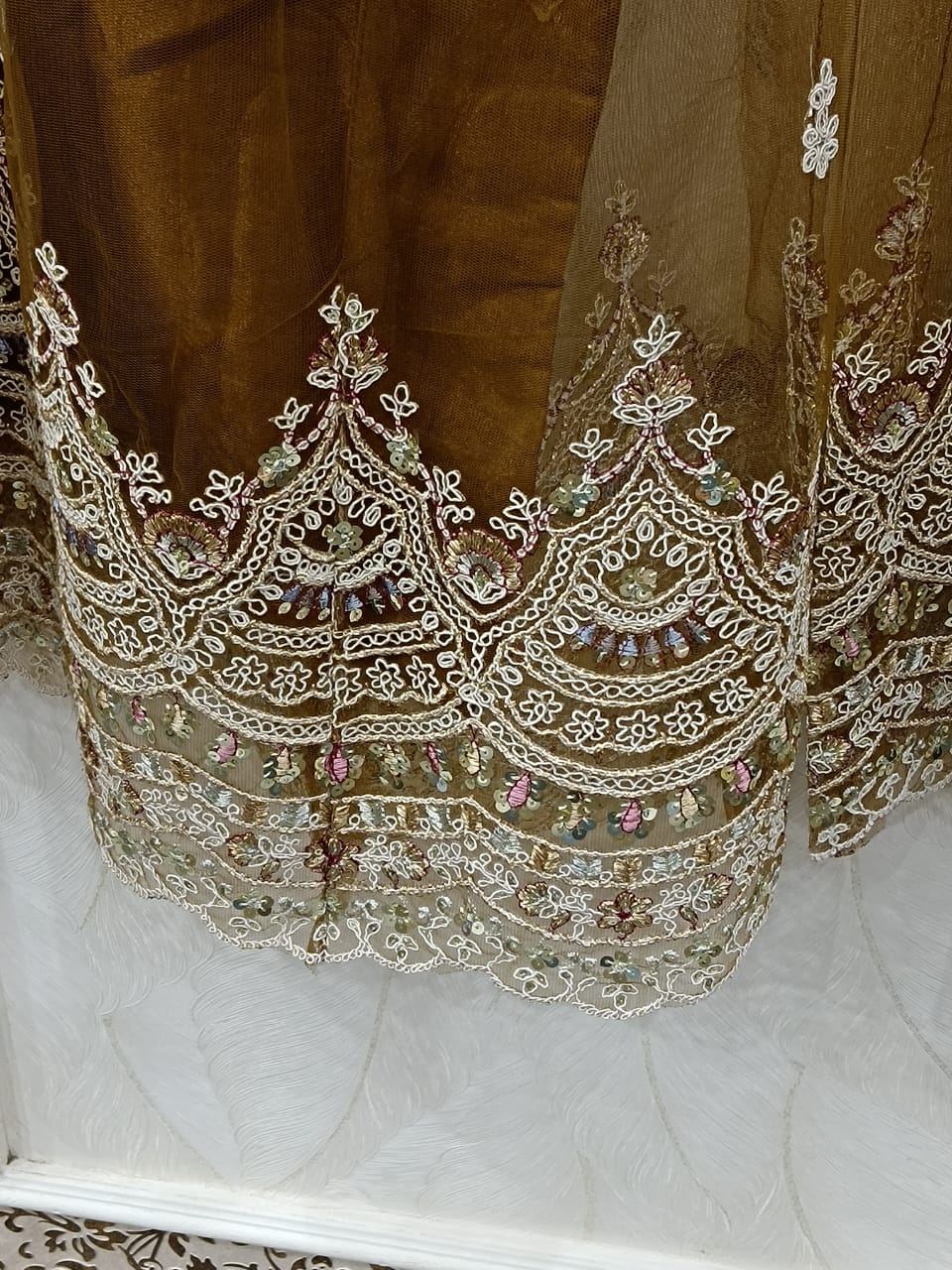 Net Fabric with Multicolor Embroidery - Image 4