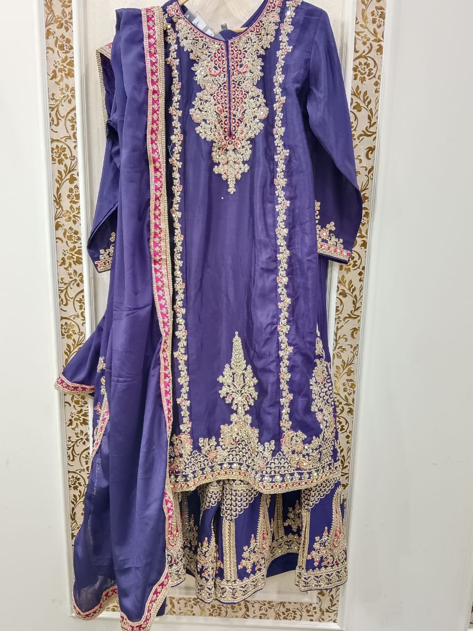Embroidery & Real Mirror Work Silk Suit - Image 2