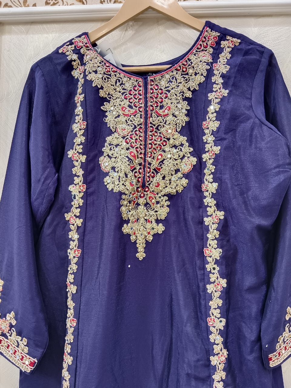 Embroidery & Real Mirror Work Silk Suit - Image 4
