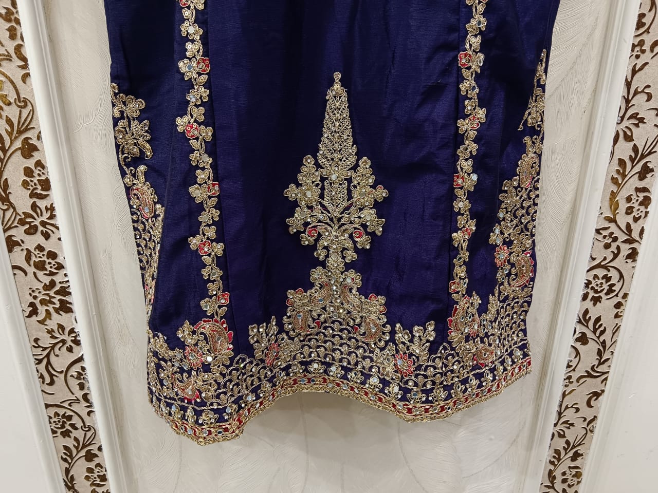 Embroidery & Real Mirror Work Silk Suit - Image 5
