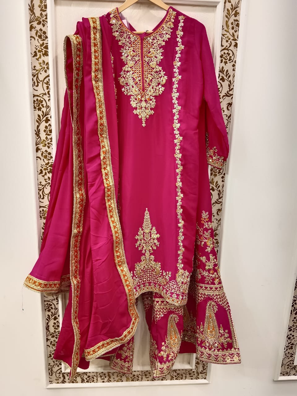 Embroidery & Real Mirror Work Silk Suit - Image 3
