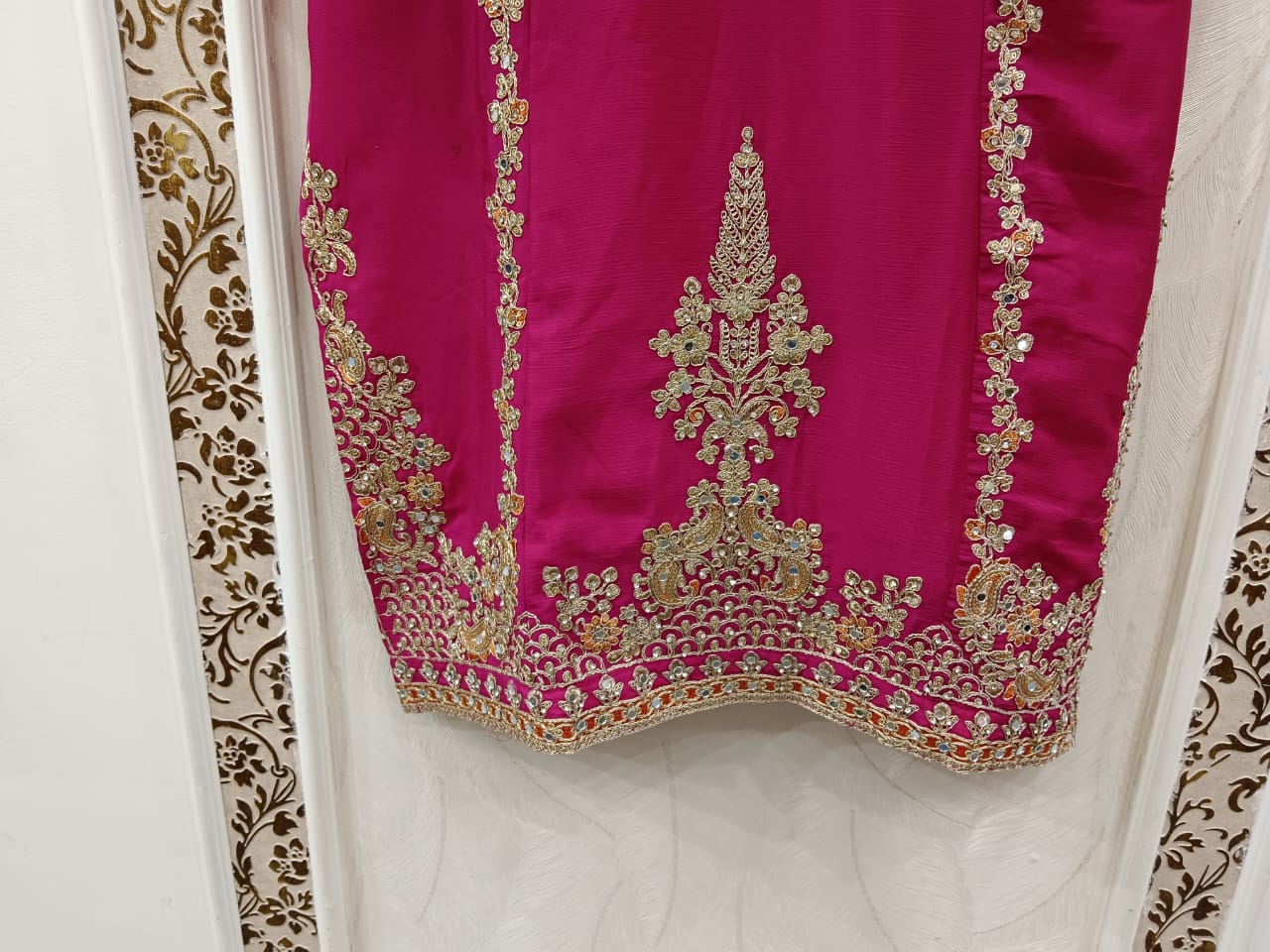 Embroidery & Real Mirror Work Silk Suit - Image 4