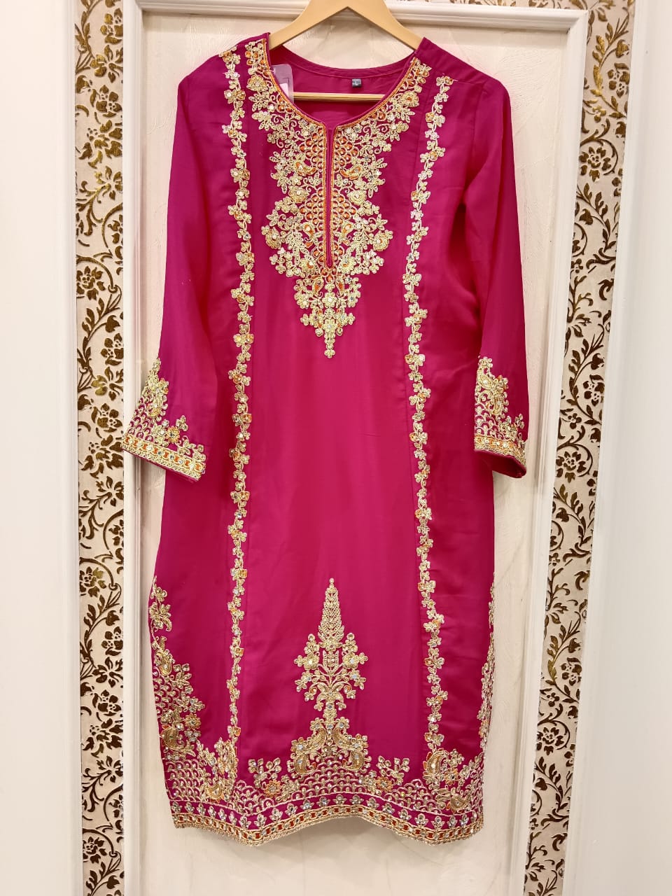 Embroidery & Real Mirror Work Silk Suit - Image 6