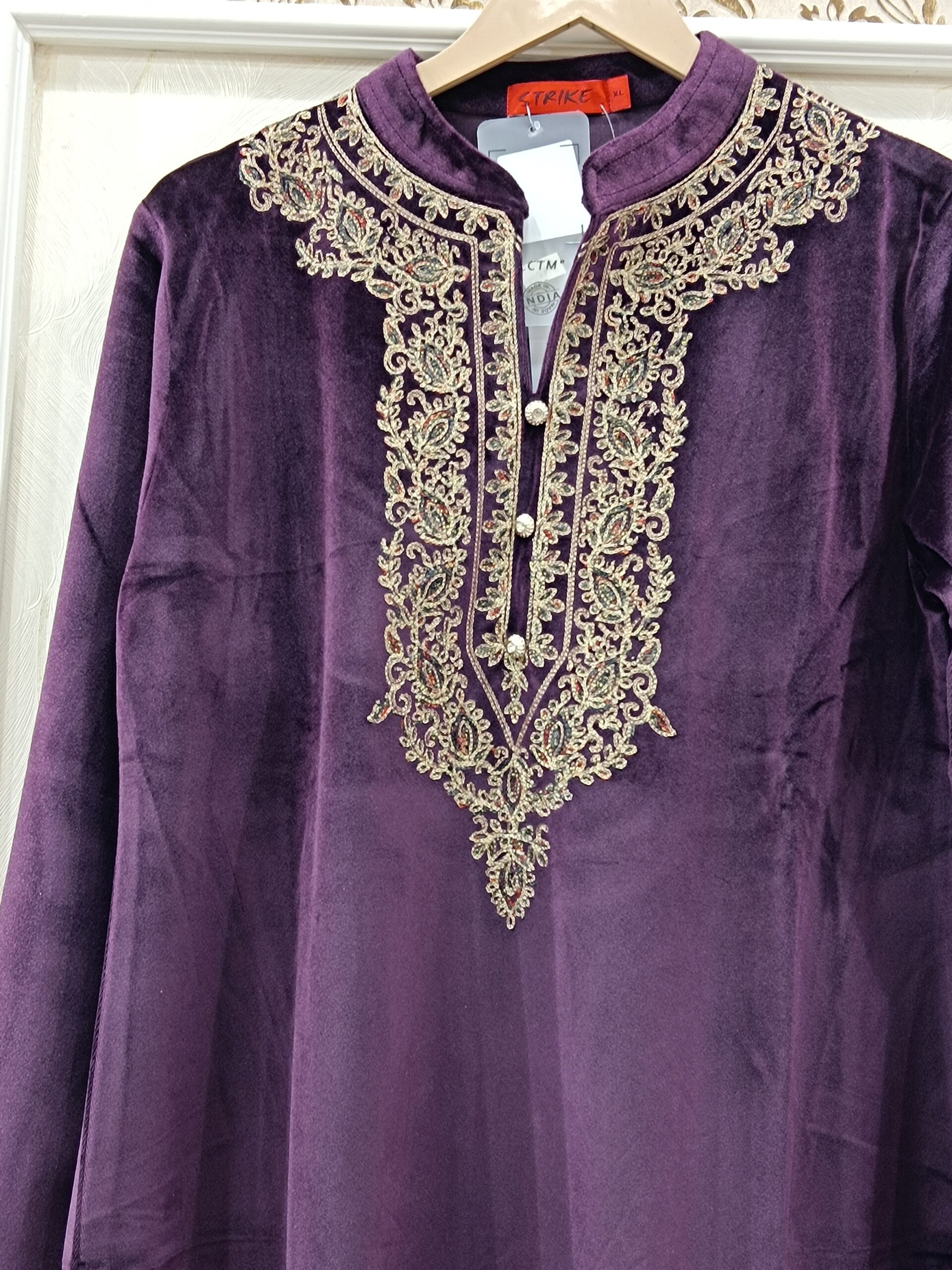 Winter Velvet Co-ord Set with Golden Thread Work(Wine) - Image 3