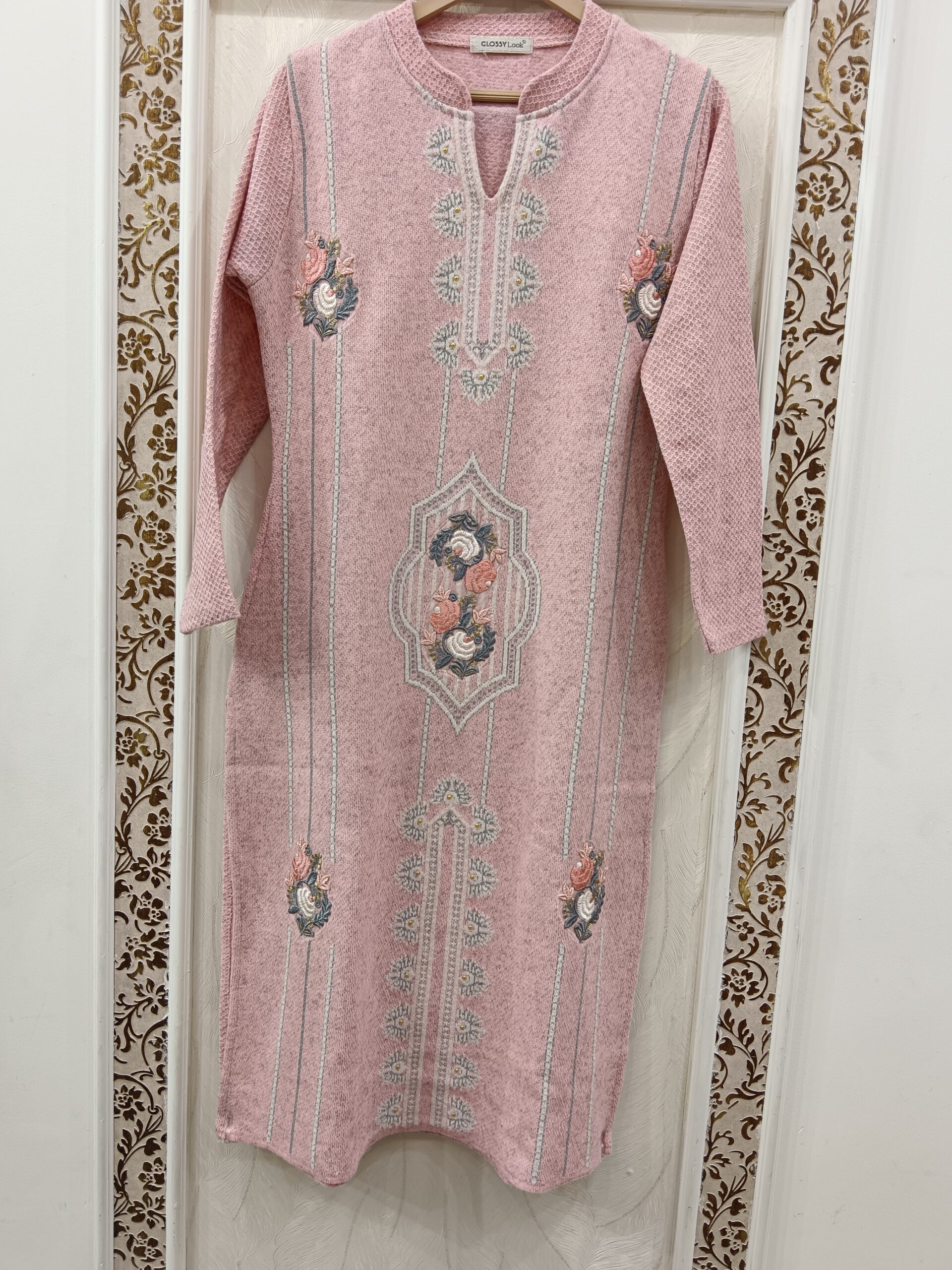Premium Winter Wooden Suit with Full-Length Dupatta(Pink) - Image 3