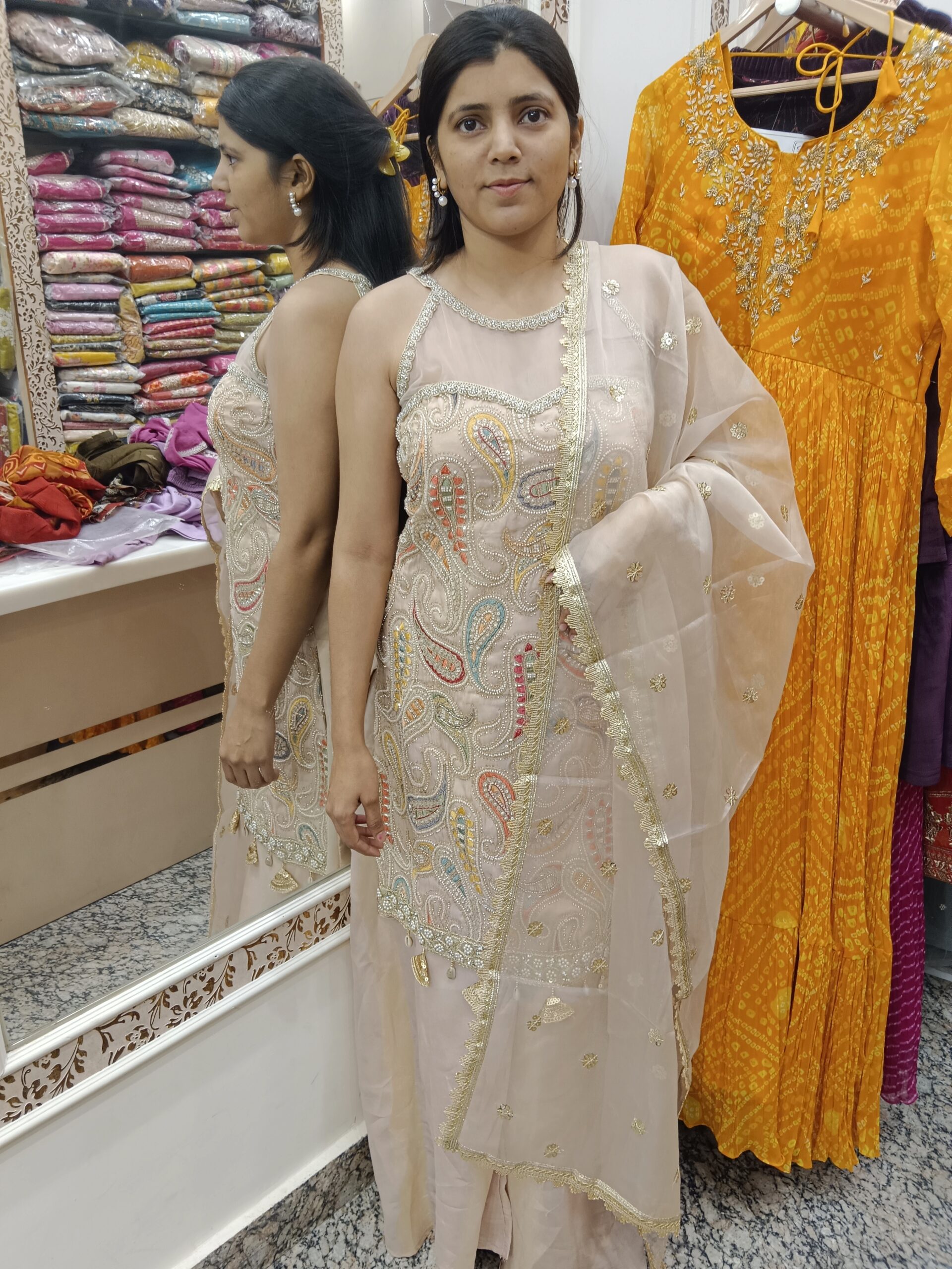 Sharara Set with Multi-Thread Work & Net Neck Detailing - Image 3