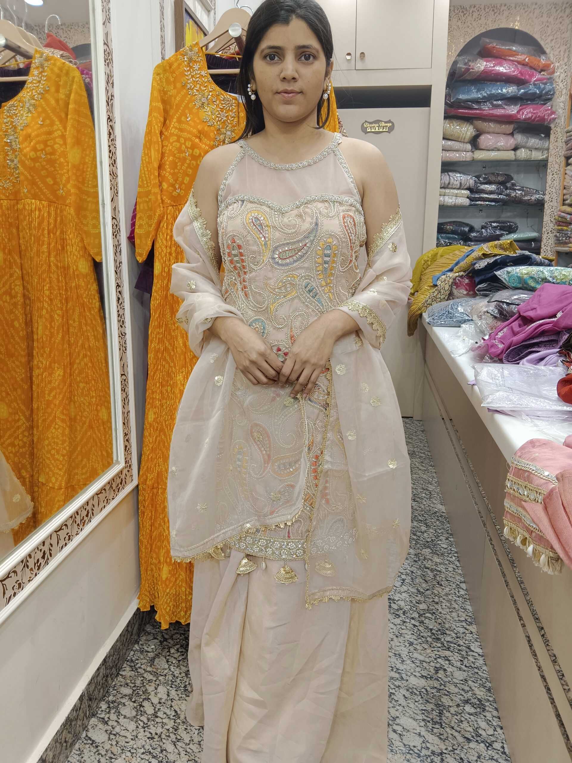 Sharara Set with Multi-Thread Work & Net Neck Detailing