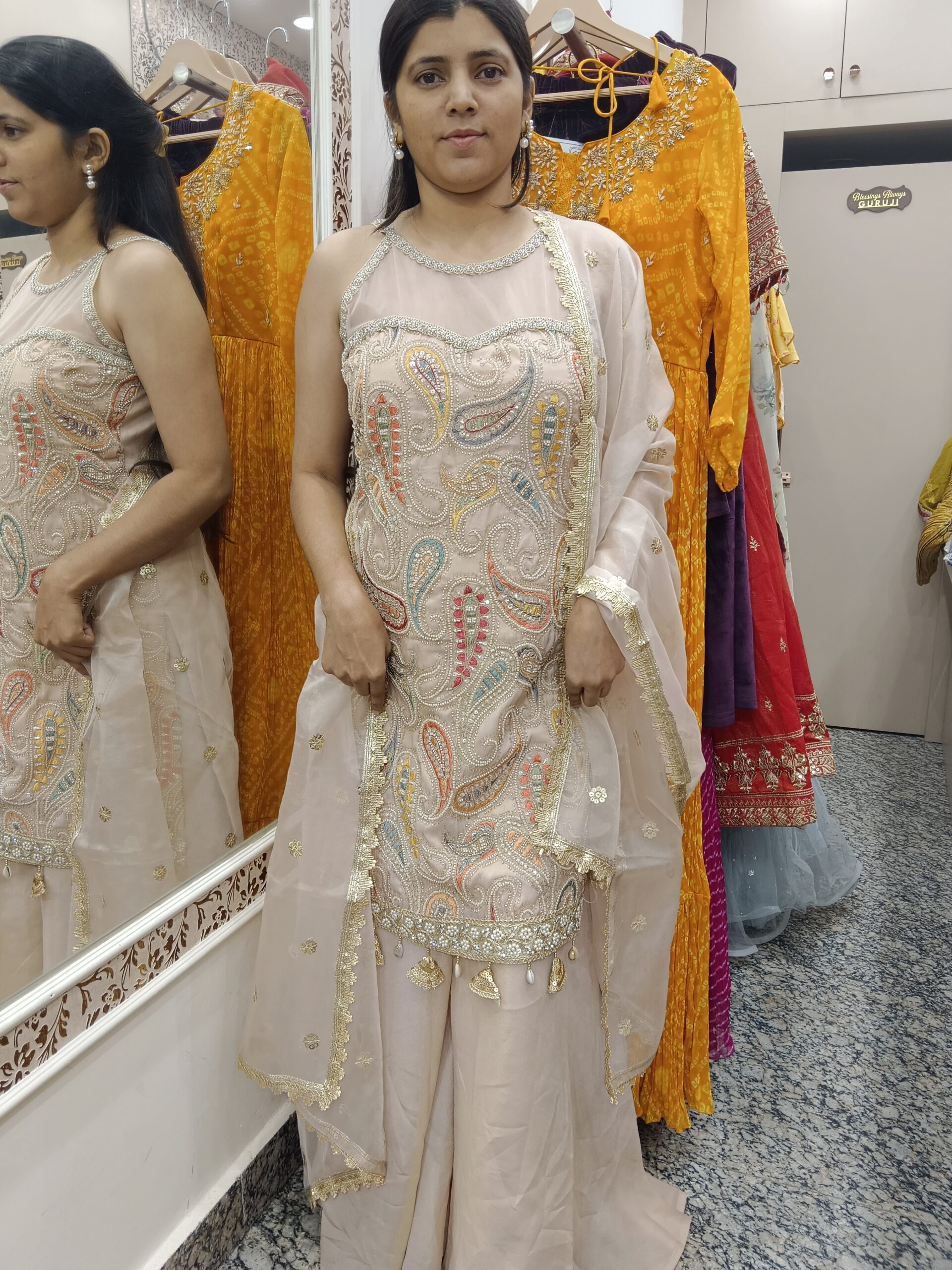 Sharara Set with Multi-Thread Work & Net Neck Detailing - Image 2