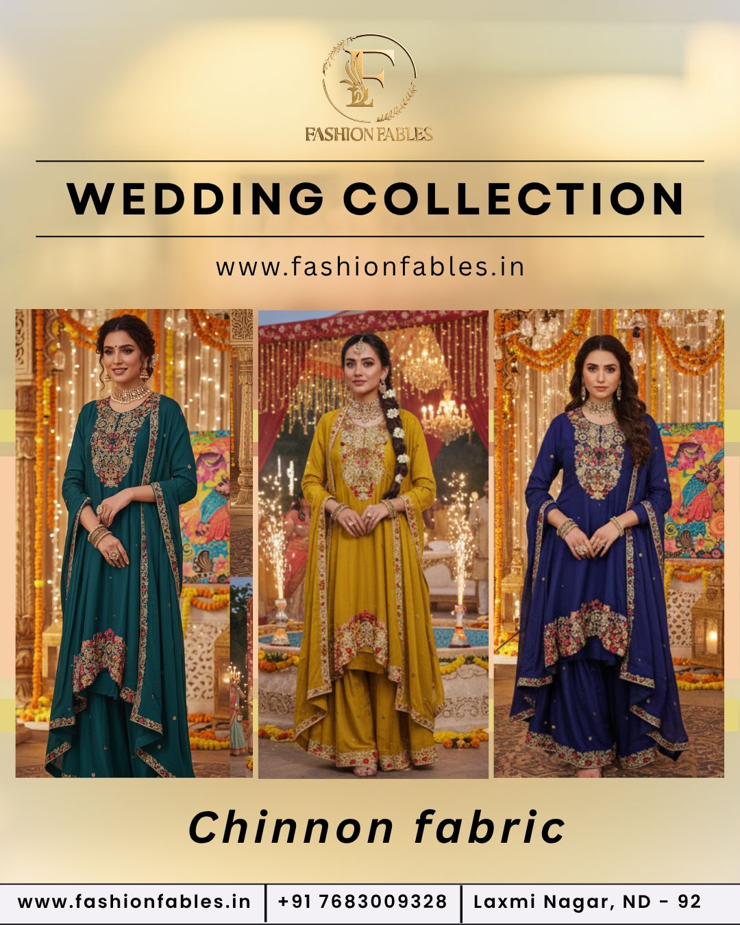 Pure Chinon Fabric With Embroidery Thread Work