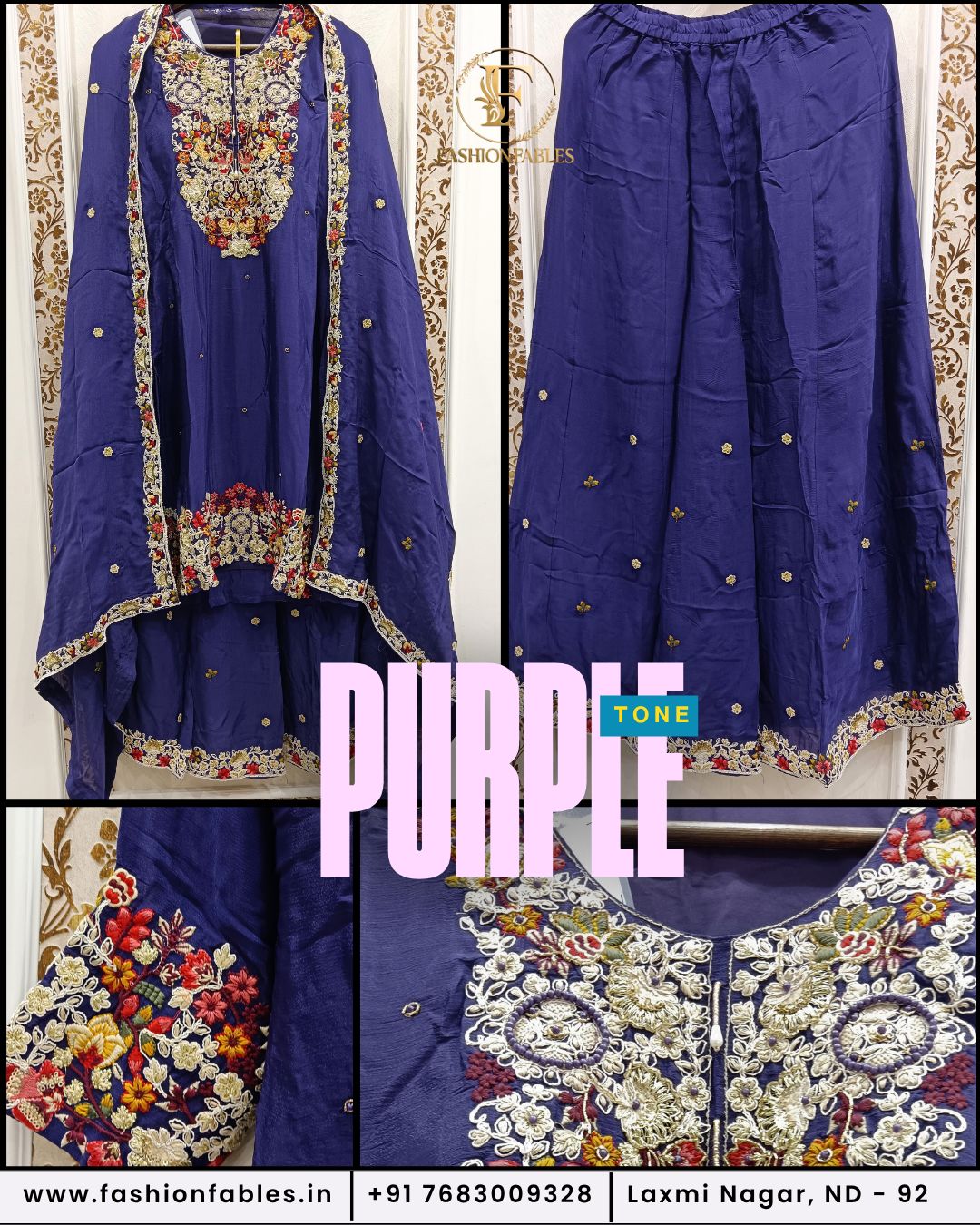 Pure Chinon Fabric With Embroidery Thread Work - Image 3