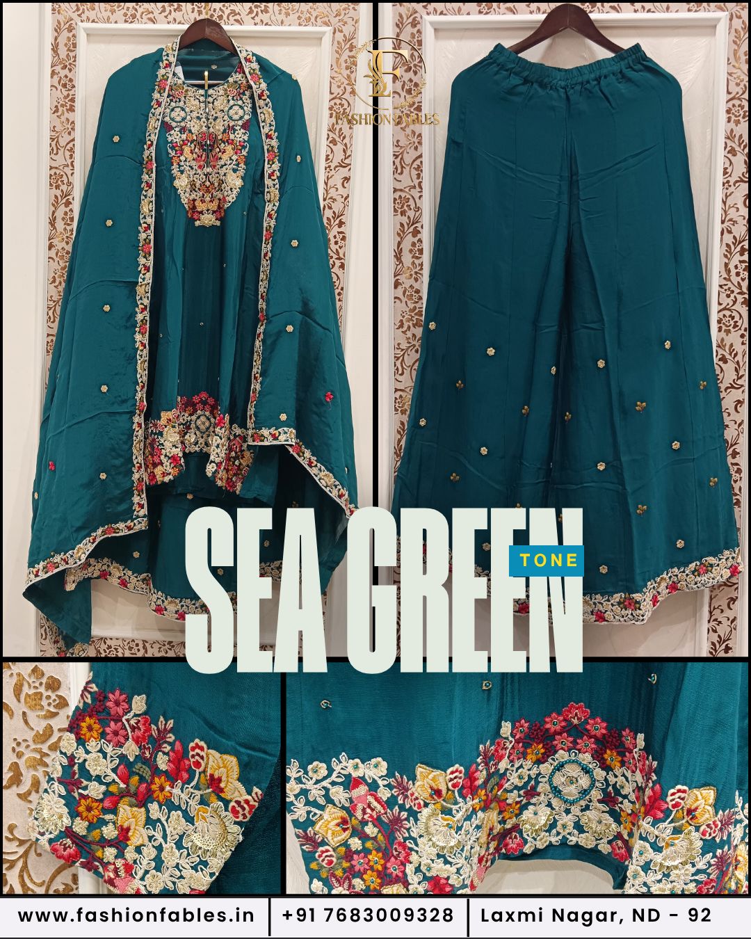 Pure Chinon Fabric With Embroidery Thread Work - Image 4