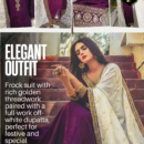 Golden Threadwork Frock Suit with Off-White Dupatta