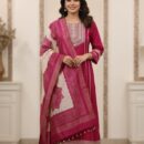 Silk A-Line Kurta Set with Bandhej Dupatta